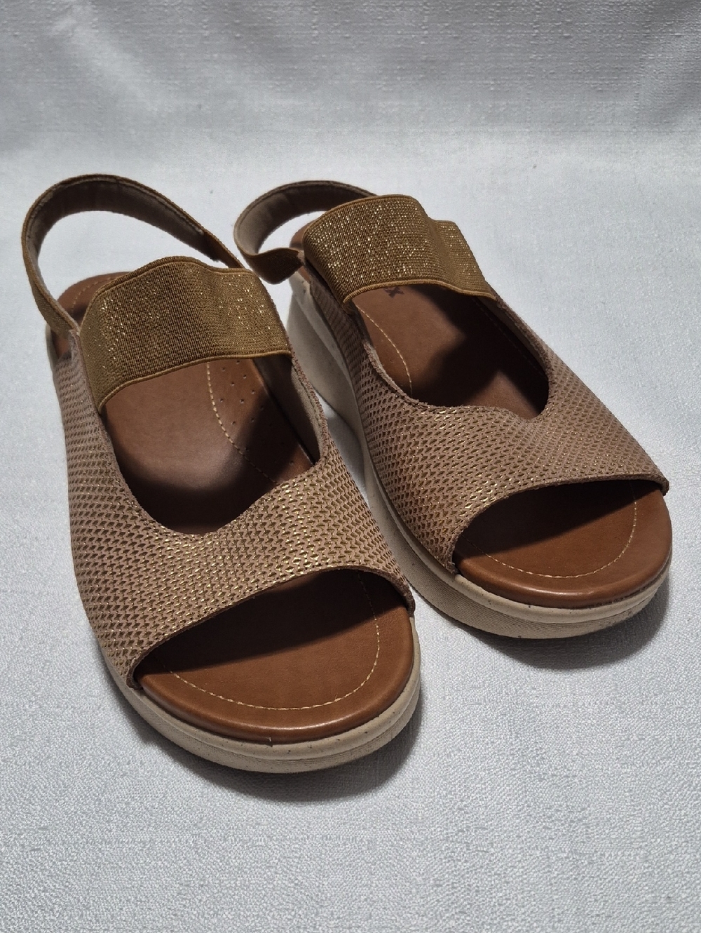 USAFLEX Comfort Stretch Slingback Sandals in Metallic Brown Gold Womens Size 11